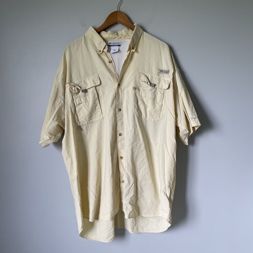 Columbia PFG Button Down Shirt Yellow Short Sleeve Lightweight Men's XXL